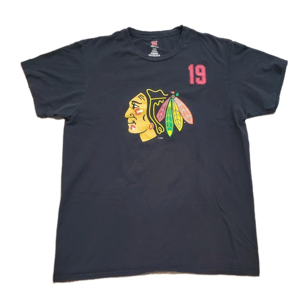 Chicago Blackhawks Jonathan Toews #19 T-Shirt Black Large Hanes NHL Fan Tee